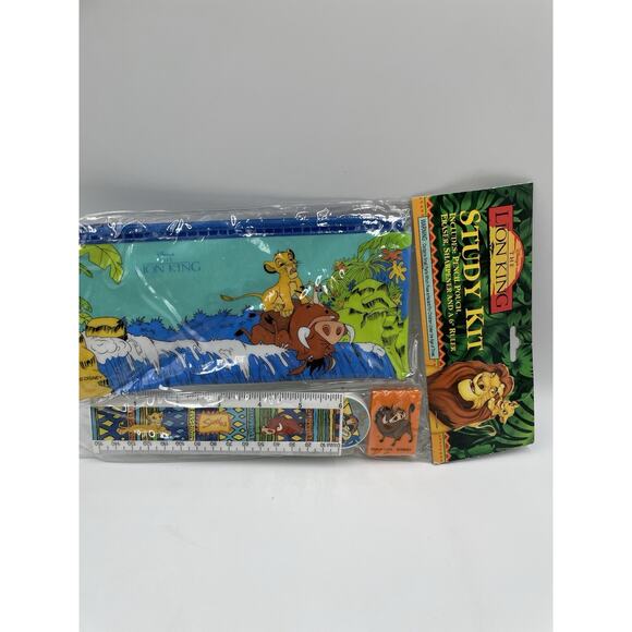 Vintage Disney The Lion King Study Kit Pencil Case Pencil Eraser Sharpener Ruler - Picture 1 of 7